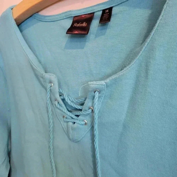 Womans Teal Blue Cotton Shirt Pullover Style size 1X - Picture 3 of 5
